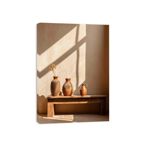 Vintage pottery jug canvas art for warm Mediterranean kitchen decor.
