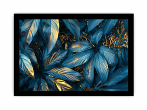 Teal and gold botanical leaf canvas art for luxury living room or bedroom wall decor.