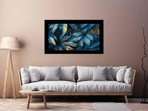 Teal and gold botanical leaf canvas art for luxury living room or bedroom wall decor.