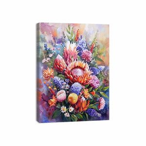 Colorful wildflower bouquet canvas art for bright modern bedroom decor.
