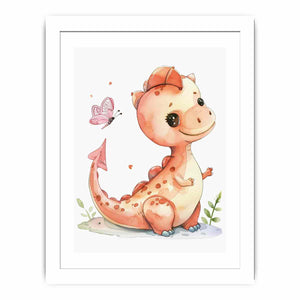 Peach baby dinosaur canvas art for nursery and kids bedroom decor.