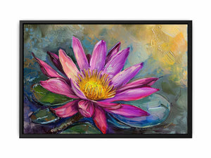 Magenta lotus flower canvas art for elegant modern living room decor.