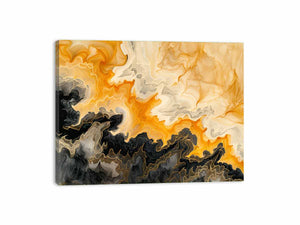 Amber black abstract marble canvas art for modern living room decor.