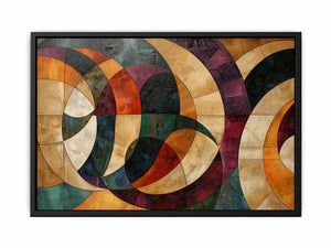 Geometric abstract canvas art with circles and warm tones for modern living room decor.