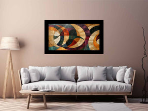 Geometric abstract canvas art with circles and warm tones for modern living room decor.