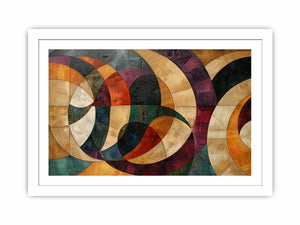 Geometric abstract canvas art with circles and warm tones for modern living room decor.