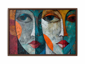 Modern cubist face portrait canvas art for bold contemporary living room decor.
