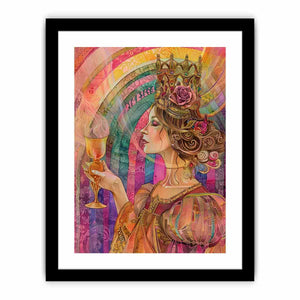 Crowned Chalice Muse canvas art featuring profile queen portrait with chalice, crown and rose for modern living room decor.