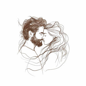 Romantic minimalist line art couple canvas print for elegant bedroom decor.