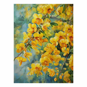 Yellow botanical flower canvas print for elegant bedroom and living room decor.