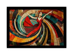 Art deco dancer canvas print with red dress for glamorous living room decor.