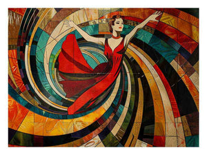 Art deco dancer canvas print with red dress for glamorous living room decor.