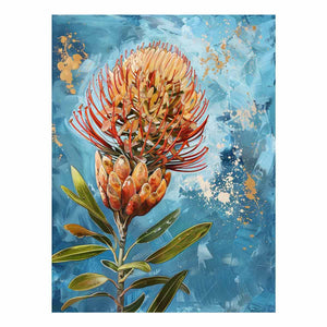 Azure Pincushion Bloom contemporary botanical oil painting for living room decor.