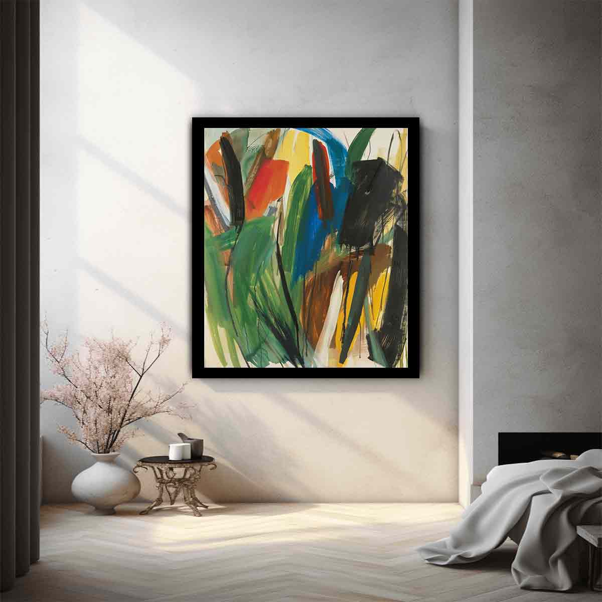 Verdant Gesture abstract expressionist painting for loft decor.