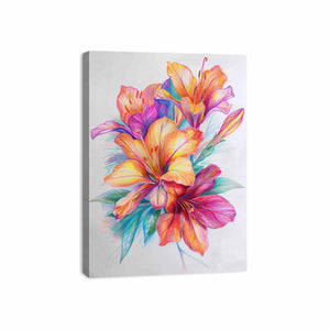Colorful lily flower sketch canvas art for bright botanical room decor.