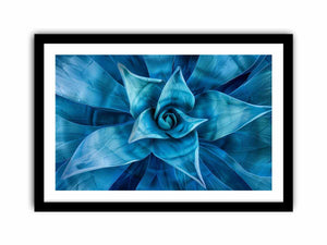 Blue agave succulent wall art for serene modern living room decor.