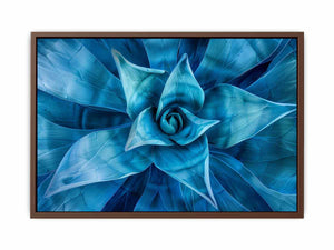 Blue agave succulent wall art for serene modern living room decor.