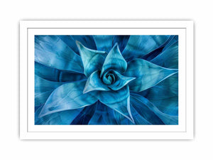 Blue agave succulent wall art for serene modern living room decor.