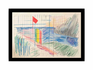 Colorful abstract grid drawing canvas art for creative office or studio decor.