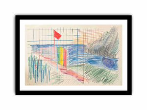 Colorful abstract grid drawing canvas art for creative office or studio decor.