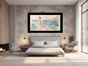 Colorful abstract grid drawing canvas art for creative office or studio decor.
