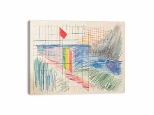 Colorful abstract grid drawing canvas art for creative office or studio decor.