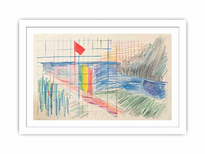 Colorful abstract grid drawing canvas art for creative office or studio decor.