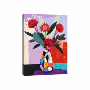 Protea Mosaic bold contemporary floral canvas print featuring native flowers for living room decor.