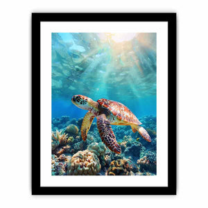 Lagoon Glide coastal underwater canvas print featuring sea turtle for beach house decor.
