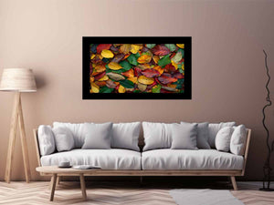 Autumn leaf photography canvas art with warm foliage for cozy living room decor.