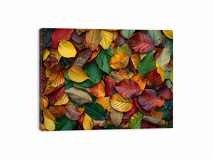 Autumn leaf photography canvas art with warm foliage for cozy living room decor.