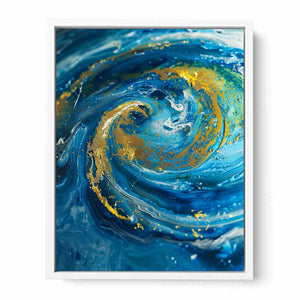 Blue and gold resin-style abstract canvas art for elegant bedroom or living room decor.