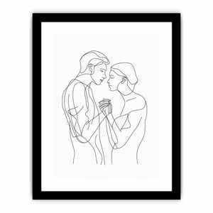 Minimal couple line art canvas for romantic modern bedroom decor.