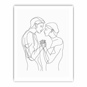 Minimal couple line art canvas for romantic modern bedroom decor.