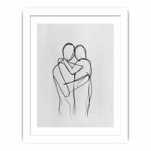 Minimal couple embrace canvas art for calm modern bedroom decor.