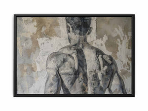 Moody neutral figurative wall art for modern bedroom or loft decor.