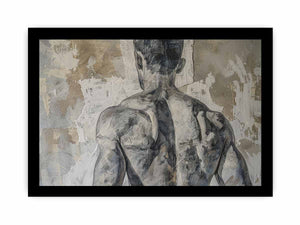 Moody neutral figurative wall art for modern bedroom or loft decor.
