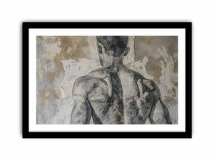 Moody neutral figurative wall art for modern bedroom or loft decor.