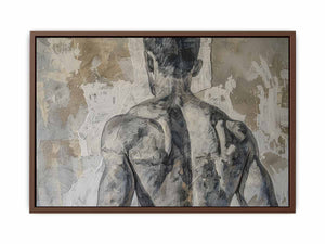 Moody neutral figurative wall art for modern bedroom or loft decor.