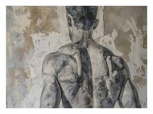 Moody neutral figurative wall art for modern bedroom or loft decor.