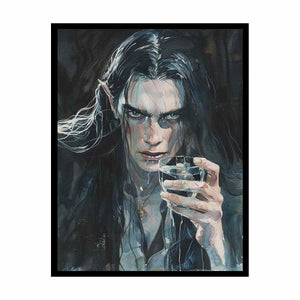 Dark fantasy portrait canvas art with glass for moody bedroom decor.