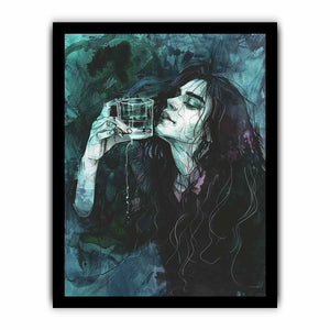Gothic teal woman portrait canvas art for moody bedroom decor.