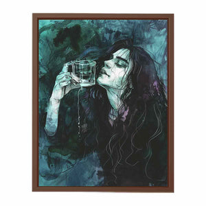 Gothic teal woman portrait canvas art for moody bedroom decor.