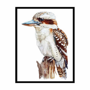 Watercolor kookaburra bird canvas art for nursery or kitchen decor.