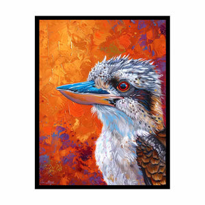 Colorful kookaburra pop art canvas for bold living room decor.