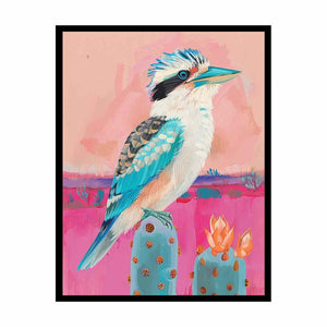 Pastel kookaburra cactus canvas art for nursery or kids room decor.