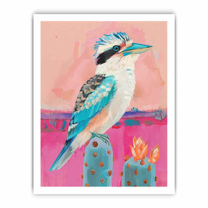 Pastel kookaburra cactus canvas art for nursery or kids room decor.