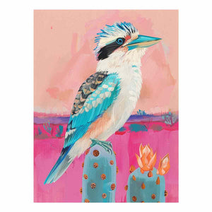 Pastel kookaburra cactus canvas art for nursery or kids room decor.