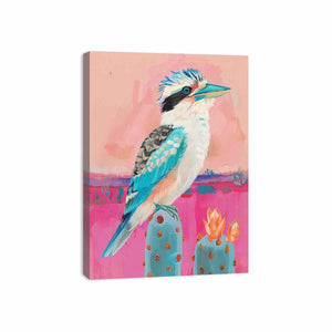 Pastel kookaburra cactus canvas art for nursery or kids room decor.