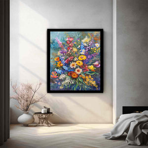 Colorful wildflower canvas art with expressive botanicals for bedroom decor.